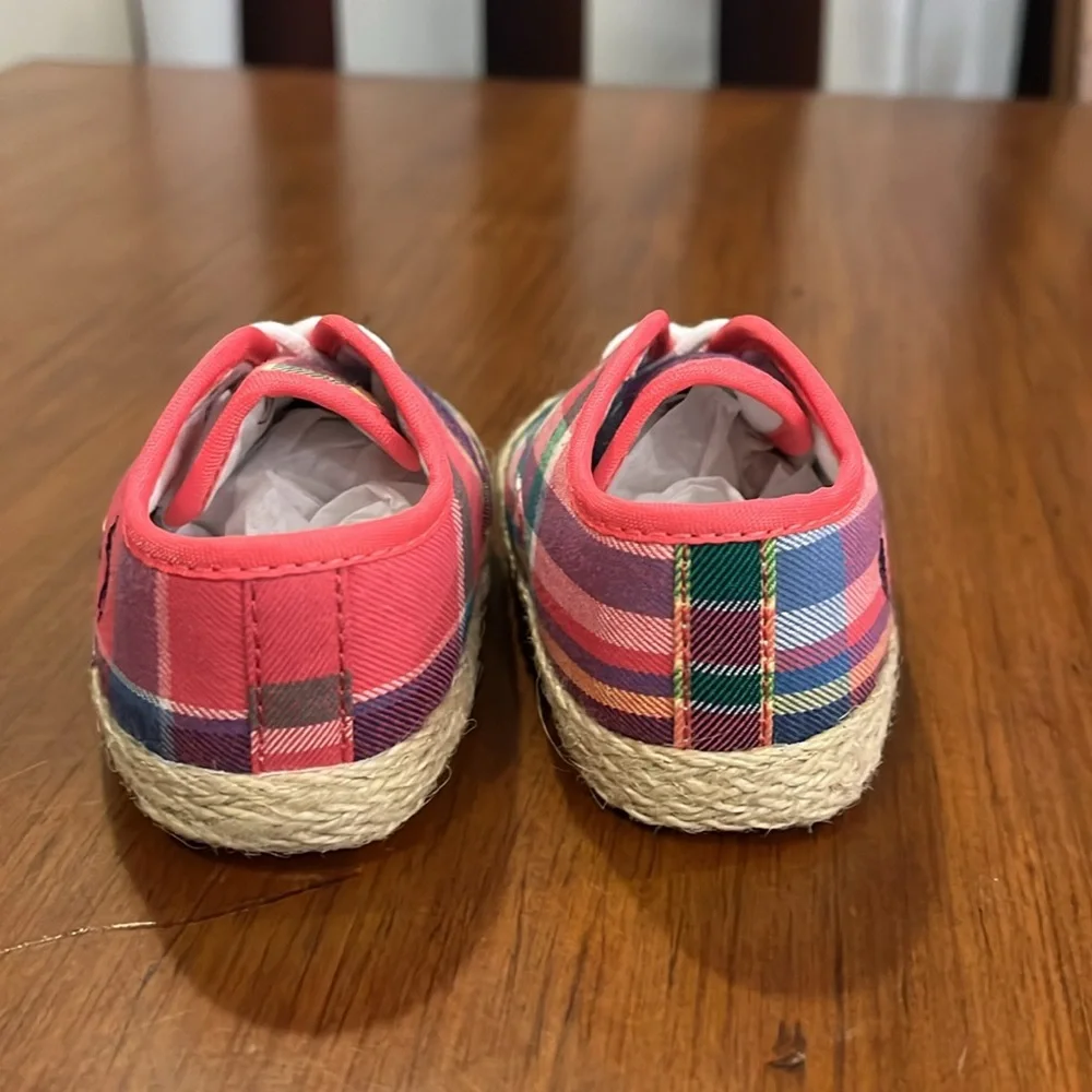 Polo Ralph Lauren Pink Plaid Bowman Lace Crib Shoes Sneakers Girls Baby Size 2